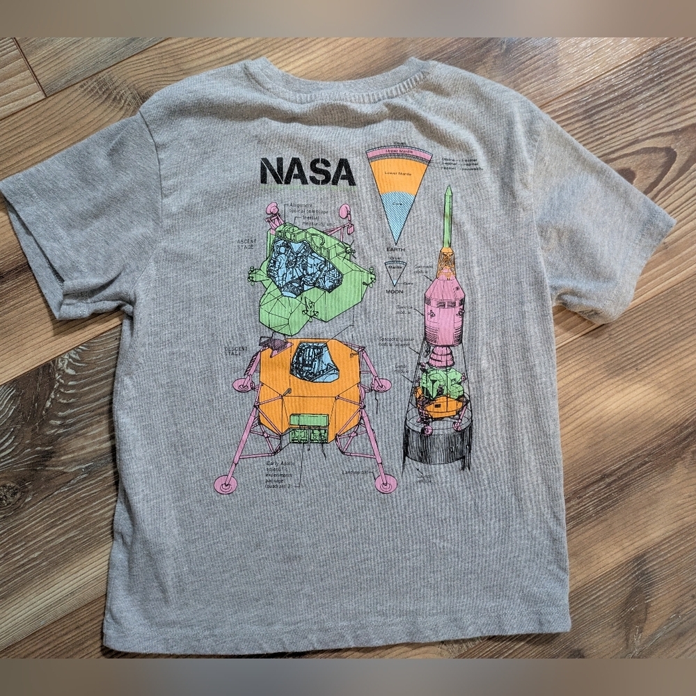 NASA Spaceship Spacecraft Diagram Double Sided Short Sleeve T-Shirt Boys Small